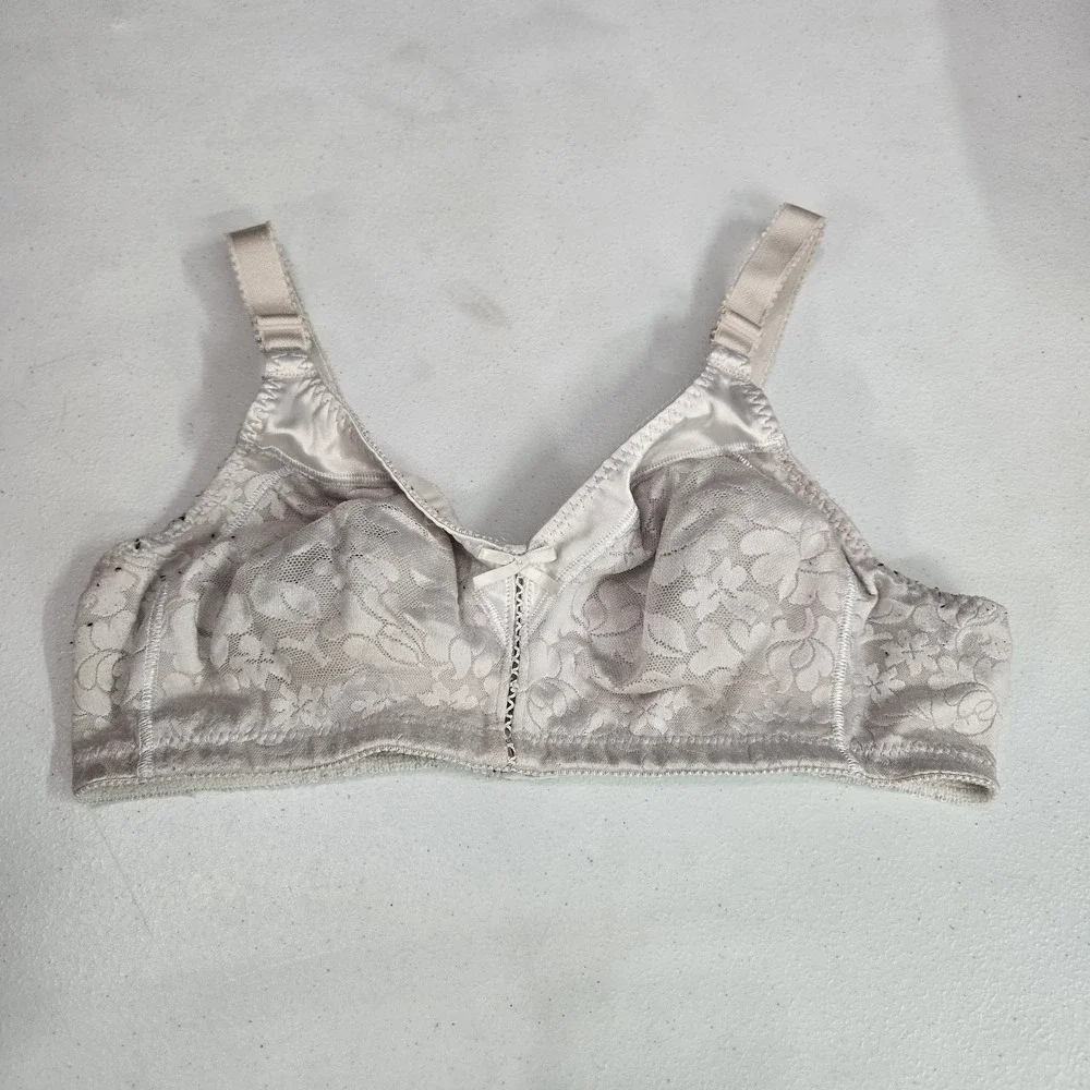 Bali Women Bra 36C Beige Floral 3372 T Shirt Wireless‎ Lace Bow